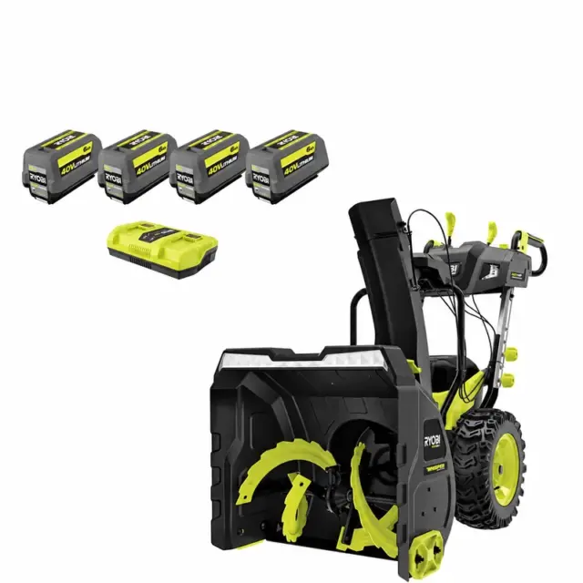 RYOBI RY40870 — 24-Inch Two-Stage Cordless Snow Blower, Four Batteries
