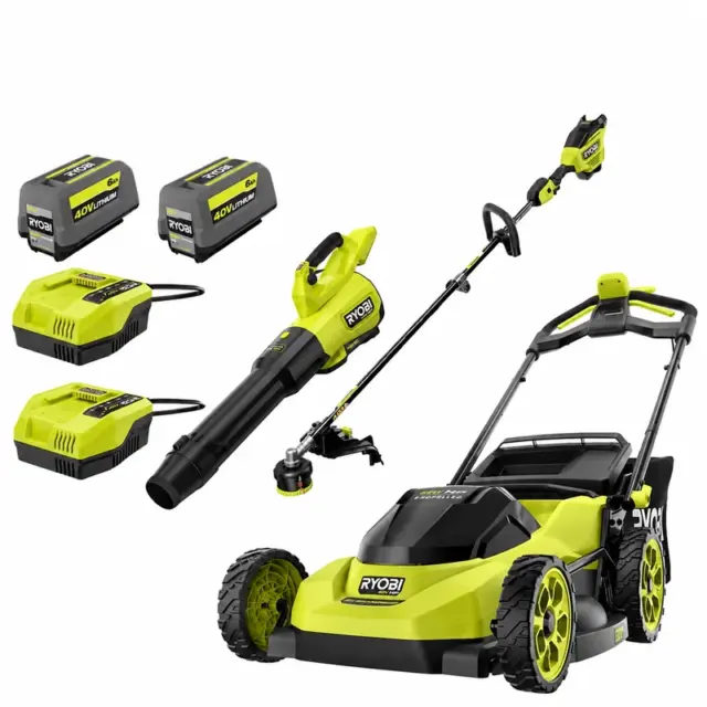 RYOBI 40V HP 20-Inch Self-Propelled Mower, Blower & Trimmer Kit