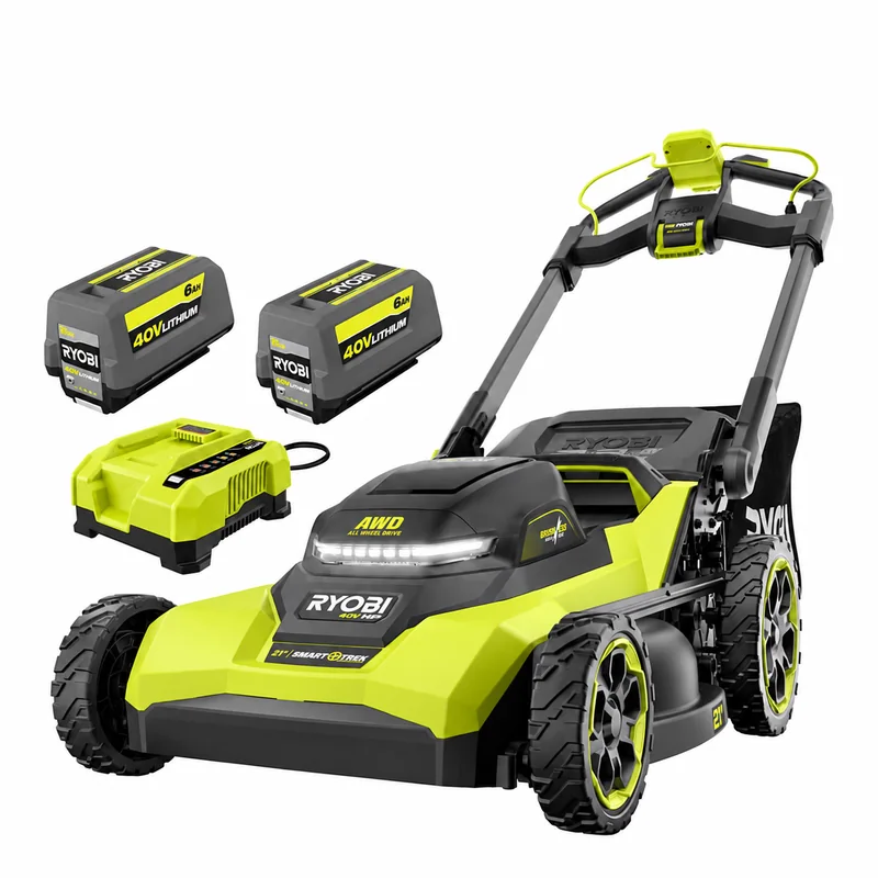 RYOBI RY40HPLM03K2 — 21-Inch AWD Mower with Two 6Ah Batteries — product photograph