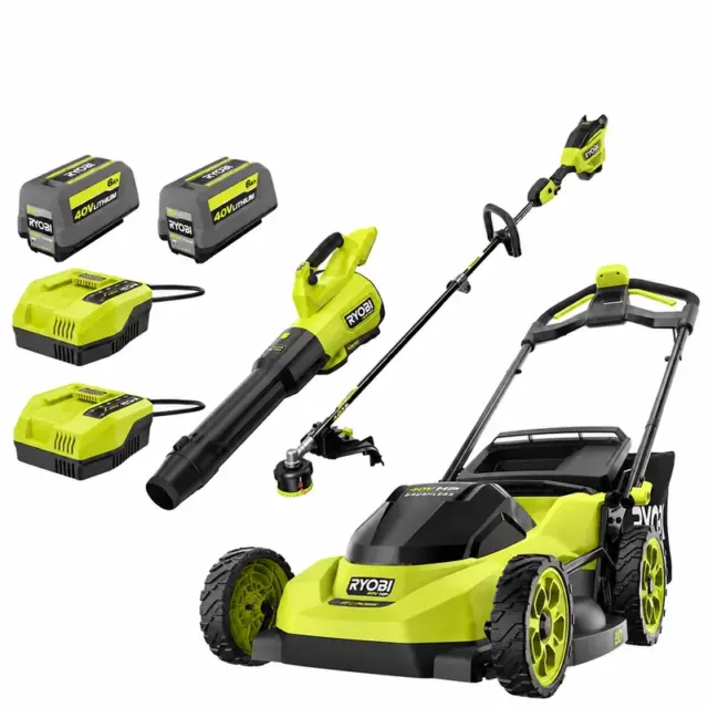 RYOBI 40V HP 20-Inch Push Mower, Blower & Trimmer Kit