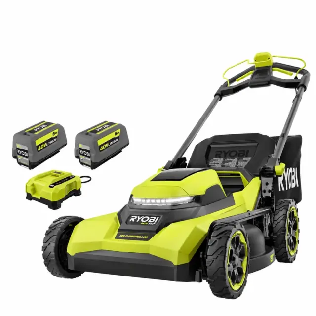 RYOBI RY40HPLM01K2 — 21-Inch Self-Propelled Mower, Two 6Ah Batteries